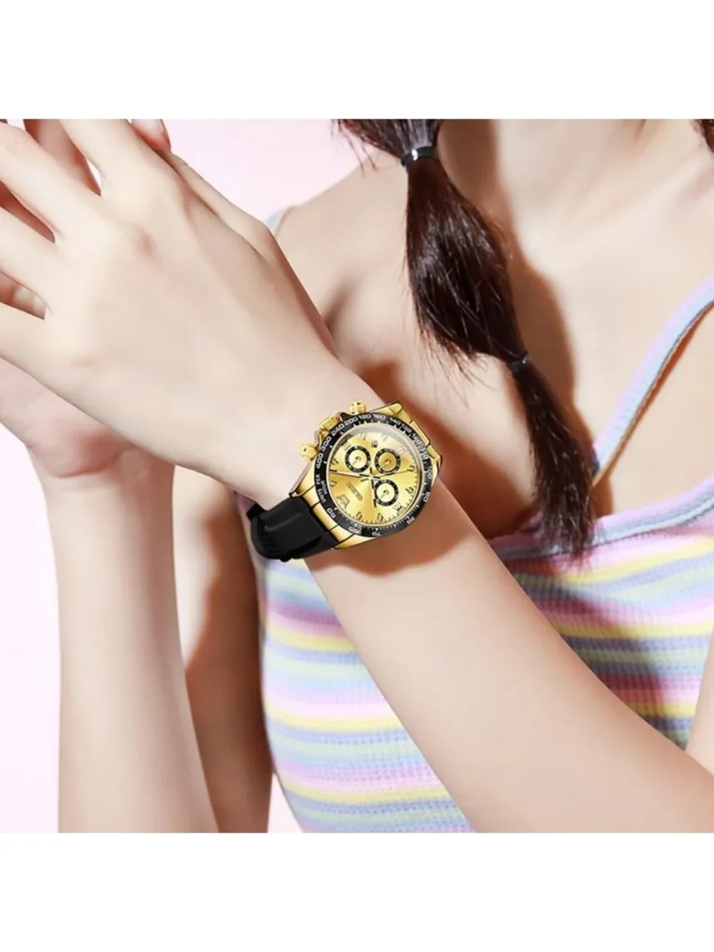 Women's Black Gold Stainless Steel Bracelet Waterproof Luxury Analog Wrist Watch